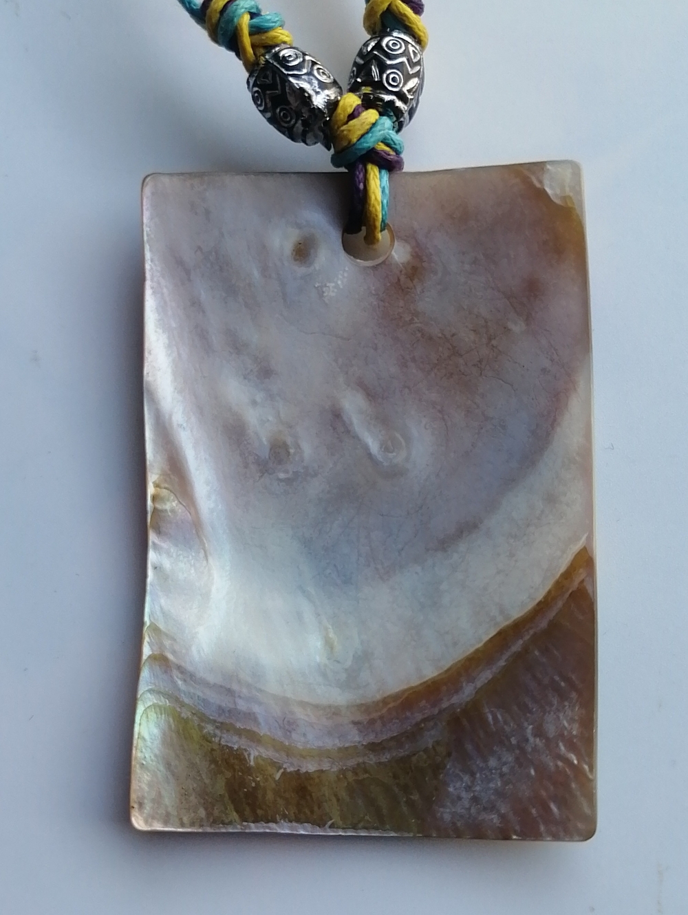 Multicolour Abstract Modernist Cubist MOP Shell Rectangular Pendant Necklace - Picture 4 of 7
